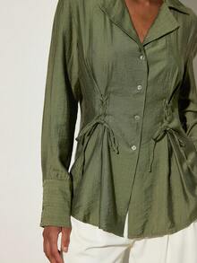 Aveloria Modichic Blusa de unicolor con diseño de cintura plisada - Verde - Ver 2