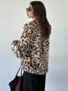Firerie Casaco feminino de manga comprida com estampa de leopardo, lapela e forro de pele sintética. Elegante e moderno, perfeito para o dia a dia, trabalho, festas, eventos formais e ocasiões especiais, incluindo outono e inverno. Ideal para ocasiões como Ano Novo. - Multicolorido - Ver 3