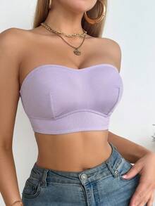 SHEIN Sujetador bandeau de mujer de unicolor acanalado (sin aros)