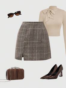 LanaWest Minifalda envolvente de tela gruesa a rayas grises, caqui y marrones, estilo occidental, campestre, bohemio y elegante para el Día de Acción de Gracias, Halloween y estilo callejero, nueva moda de nicho versátil de otoño/invierno