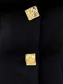 Calvaya Plus Size Women Metal Button Decor Long Sleeve Jacket And Pants Casual Commuter Suit Set Fall Cloth For Women Autumn - Black - View 3