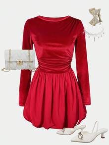 New Summer/Autumn Korean Style Minimalist Casual Everyday Versatile Women Dress - Red - View 1