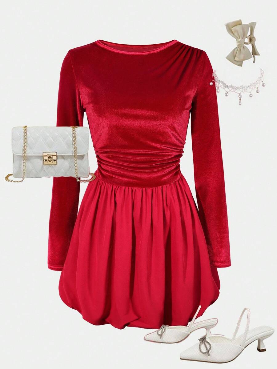 New Summer/Autumn Korean Style Minimalist Casual Everyday Versatile Women Dress - Red - View 1