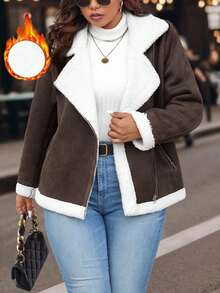 Easura Plus Size Casual Thermal Lined Jacket, Suitable For Commuting, Autumn/Winter