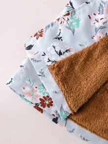 SHEIN Elladie kids Young Girl' Floral Print Thermal Lined Hooded Double-Breasted Fashion Coat, Casual Daily Wear, Winter - Grey - View 8