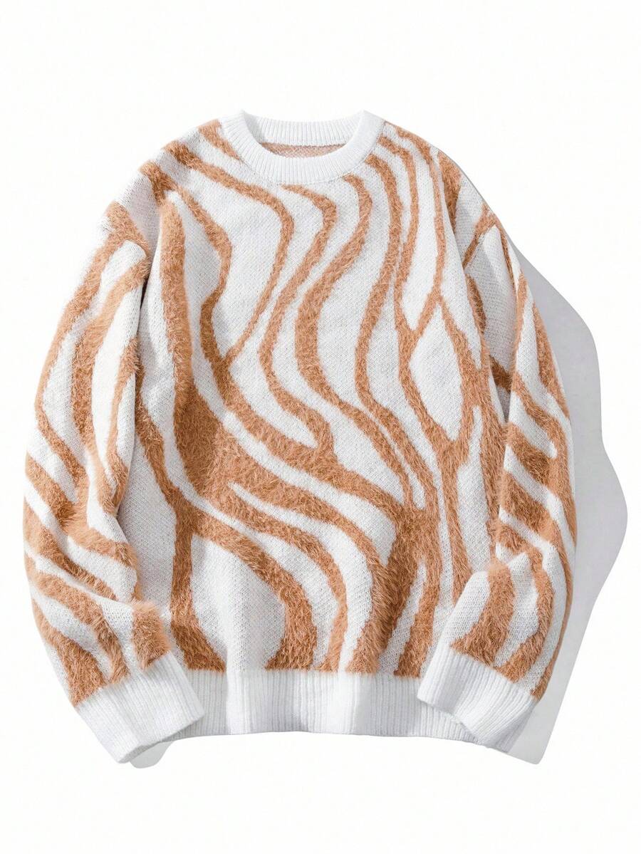 Manfinity Hypemode Nuevo suéter de punto holgado con contraste de color de piel sintética de diseño de blogger de moda para hombre, otoño/invierno - Multicolor - Ver 1