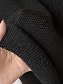 SHEIN 少女修身喇叭袖毛衣，黑白条纹长袖休闲套头衫，优雅柔软，学院风长袖针织毛衣，适合万圣节/圣诞节秋冬季穿着 - 黑與白 - 查看 4