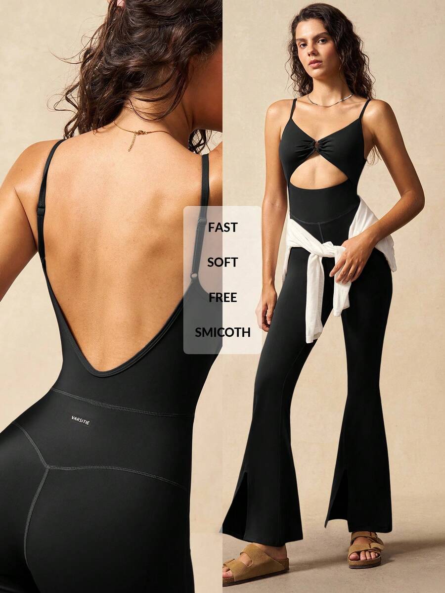 VARSIVA Mono de tirantes con espalda descubierta y calado de unicolor y sexy