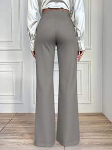EURMUSE Women Plain High Waist Straight Leg Pants, Suitable For Business Travel - Light Grey - View 2