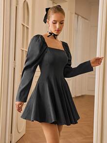 Aveloria Elegant French Design Fitted Waist Splice Short Sleeve Midi Dress, Chic & Flattering