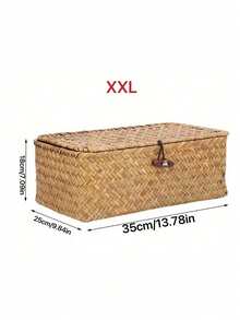1pc Of Covered Woven Basket, Covered Woven Wicker Storage Box, Rectangular Storage Box, Covered Toy Storage Box, Beautiful Room Decoration, Home Decoration, Kitchen Decoration, Bathroom Decoration, Bedroom Decoration, New Year And Valentine's Day Gift