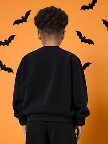 SUMWON 万圣节蜘蛛网男童卫衣恐怖季节图案印花套头衫秋冬儿童休闲装 - 黑色 - 查看 2