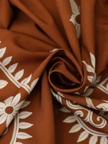 Brillora Vestido casual de mujer con estampado floral, manga farol, abotonadura sencilla y cinturón