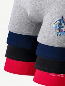 4件装男童棉质足球图案舒适平角内裤 - 彩色 - 查看 4