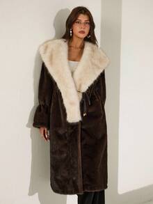 Chiquease Women's Fashionable Slimming Long Warm Coat, Faux Fur, Autumn/Winter - Black - View 4