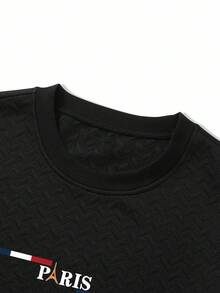 Manfinity Homme 男士巴黎标语和埃菲尔铁塔图案印花休闲简约设计圆领套头衫，秋季运动衫 - 黑色 - 查看 4