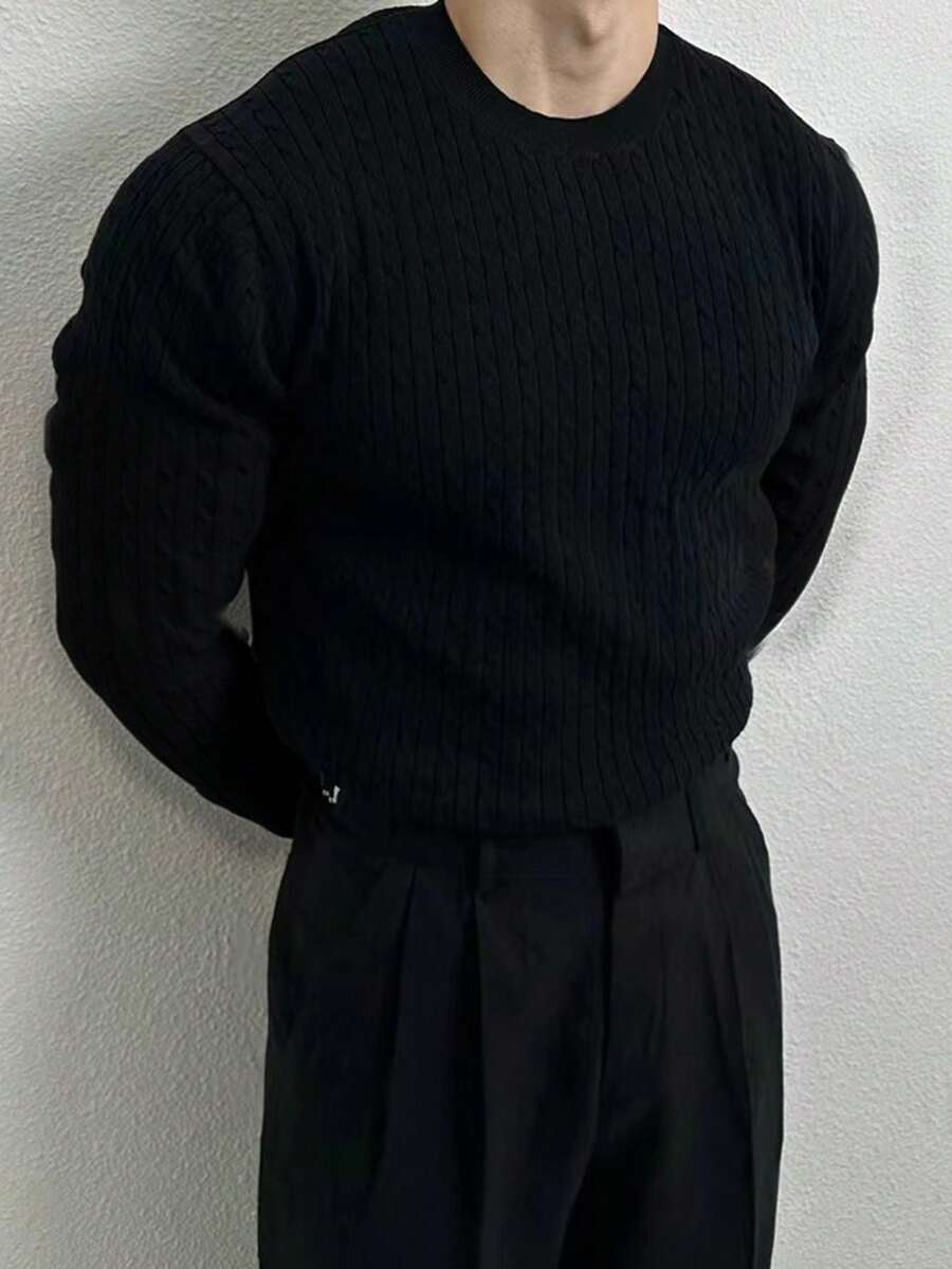 Manfinity Homme 男士休闲日常通勤简约纯黑色毛衣，秋冬 - 彩色 - 查看 1