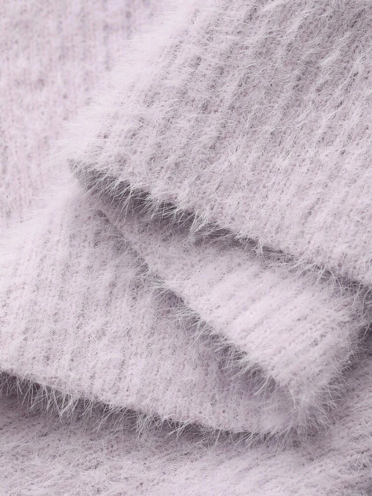 Dazy Plus Plus Size Women Soft Purple Contrast Mesh Bow Tight Pullover Sweater, Autumn/Winter