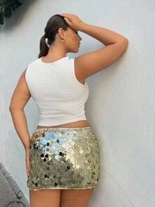 Nezia Cruz Váy mini lấp lánh cho nữ, dự tiệc cho nữ, họa tiết gợi cảm, sequin tương phản, dây kéo mini vừa vặn, eo thả, hoa vàng, váy trơn cho nữ, mùa xuân/hè, trang phục dự tiệc/hộp đêm - Vàng - Xem 2