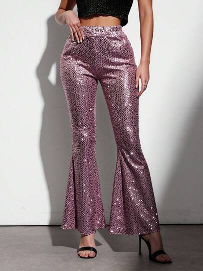 EURMUSE Women's Shiny Disco Flared Pants