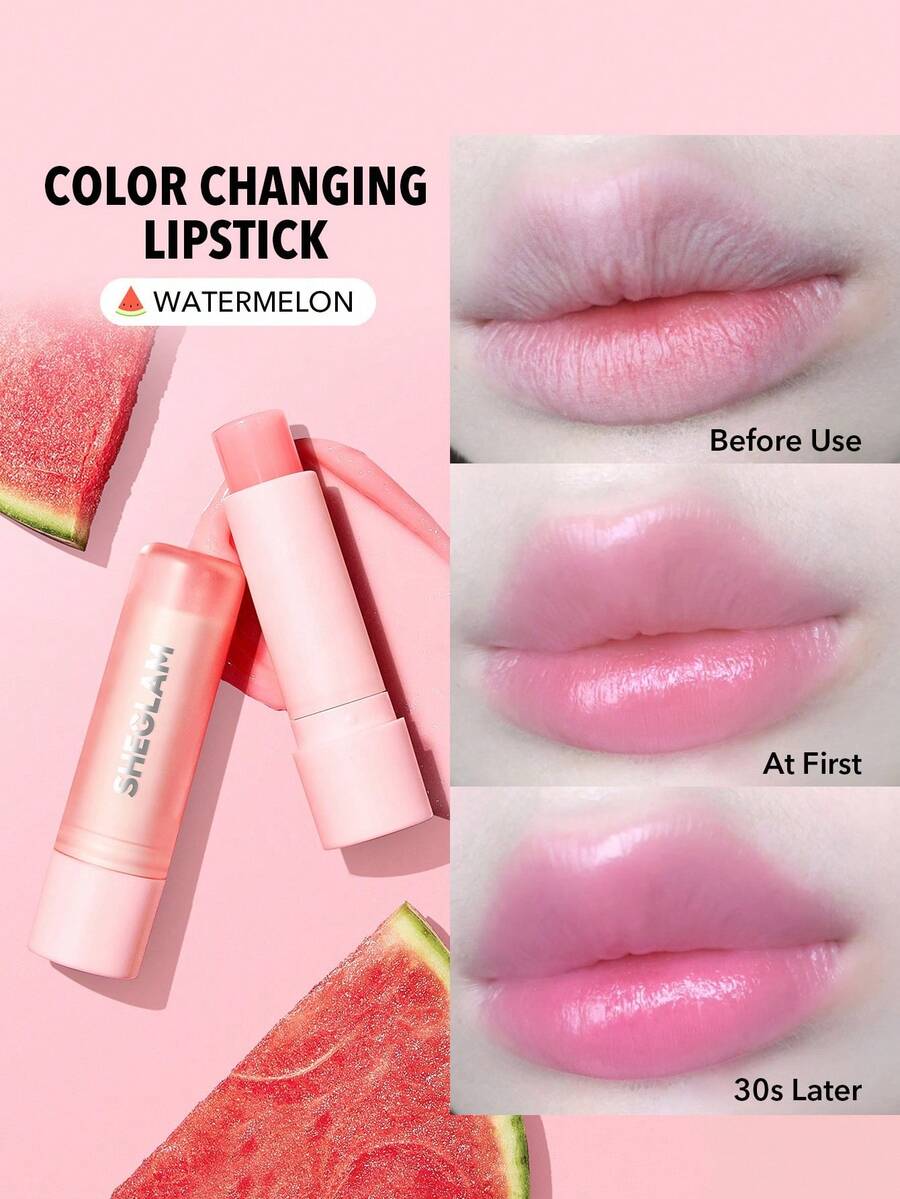 SHEGLAM Pout Phresh Color Changing Lipstick-Watermelon Ph Color Changing Natural Lipstick Changable Color Moisturizing Lip Balm Lip Makeup Brand Beauty Makeup Cosmetic For Women Girls Perfect For Fall Winter Ideal For Y2K Fancy Fashion Suitable For Birthday Present Halloween Party Ready Best Color