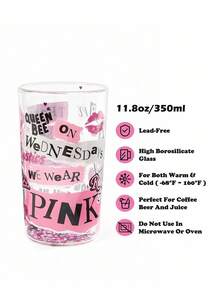 Mean Girls | SHEIN 1 chiếc cốc thủy tinh borosilicate hai lớp in chữ 11,83oz/350ml, chịu nhiệt, thích hợp đựng sữa, nước ép, cà phê, v.v., "Thật tuyệt vời", "Vào thứ Tư, chúng tôi mặc đồ hồng" - Trong sáng - Xem 3