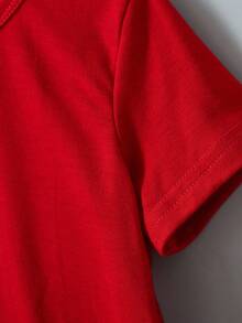 SHEIN Cute Reindeer & Santa Claus Graphic Print Short Sleeve T-Shirt,Versatile Creative Party Fashion Top - Red - View 7