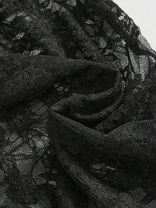 ROMWE Goth Top de manga acampanada de terciopelo oscuro y encaje de contraste para Halloween - Negro - Ver 4