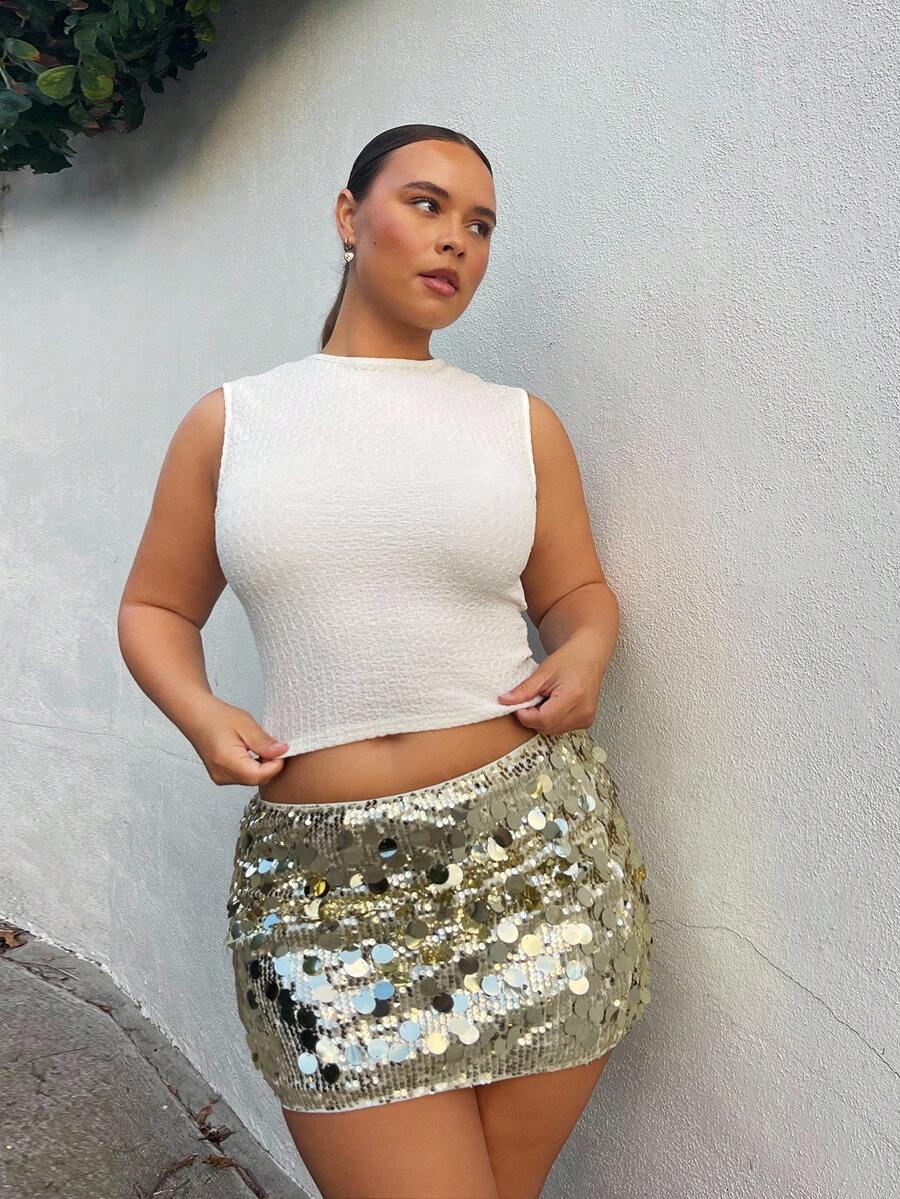 Nezia Cruz Váy mini lấp lánh cho nữ, dự tiệc cho nữ, họa tiết gợi cảm, sequin tương phản, dây kéo mini vừa vặn, eo thả, hoa vàng, váy trơn cho nữ, mùa xuân/hè, trang phục dự tiệc/hộp đêm - Vàng - Xem 1