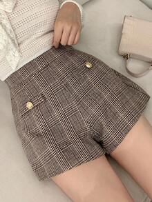 DAZY 女士优雅图案短裤，秋季 - 棕色 - 查看 3