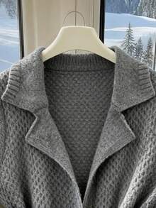 Selianne Elegant Casual Grid Pattern Notched Collar Pocket Knit Cardigan Vest For Women - Grey - View 3