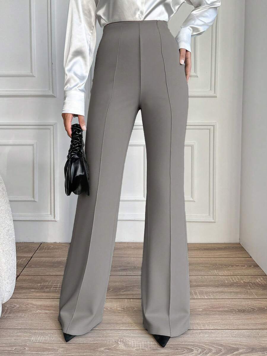 EURMUSE Women Plain High Waist Straight Leg Pants, Suitable For Business Travel - Light Grey - View 1