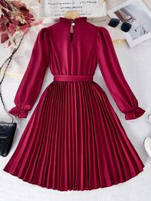 Tween Girls' Belted Dress With Ruffled Hem & Waistband Decoration,Holiday,Summer,Travel