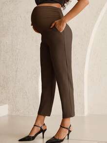 MaterniWear Pantaloni de maternitate cu talie reglabilă, culoare uni - Maro - Vizualizare 5