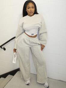 Alexandranx Bộ 3 món thường ngày màu trơn cho nữ - Xám - Xem 6