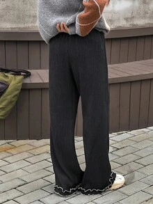 DAZY 青少年女孩松紧腰荷叶边下摆阔腿宽松休闲裤