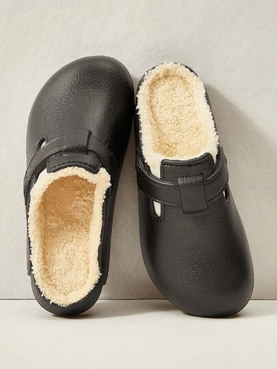 Cuccoo Women's Classic Solid Color Thermal-Lined Waterproof Indoor Warm Slip-On Flat House Slippers, Winter