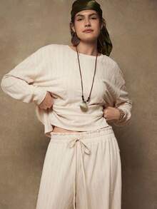 SHEIN VCAY Plus Size Casual Solid Color Top And Pants 2 Pieces Set, Autumn - Apricot - View 2