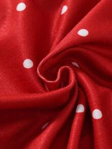 2件套女婴粉白长袖连体睡衣套装，可爱波点蝴蝶结印花设计，贴身婴儿睡衣套装，红色波点婴儿睡衣，双向拉链连脚睡衣 - 紅色 - 查看 4