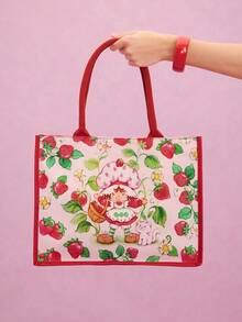Strawberry Shortcake X SHEIN 1 件装涤纶卡通草莓印花大容量手提袋，可装笔记本电脑，适合通勤、上学、户外活动，女士适用，甜美田园风格，送礼佳品 - 彩色 - 查看 4