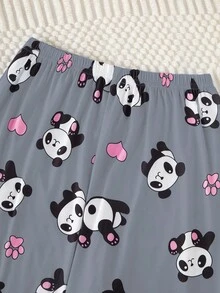 Genkimix Kids 2件套女童熊猫印花休闲舒适长袖上衣和裤子家居服套装