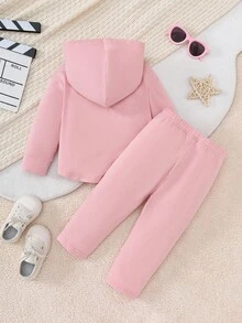 SHEIN Playful Pals Baby Girl 4-Season Arched Hem Long Sleeve Sweatshirt + Leggings Set, Funny "Daddy's Girl" Slogan, Hazy Blue, Cotton Fabric, Autumn/Winter Outfit