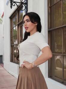 Durrani Popal New Korean-Style Casual & Commute Versatile Polo Collar Knitted Blouse For Women, Summer - White - View 5