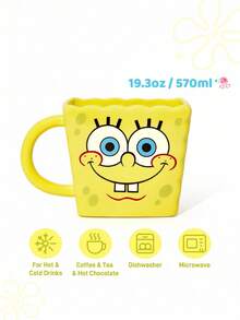 SpongeBob SquarePants | SHEIN 1 个 16.2 盎司/480 毫升卡通图案陶瓷杯，耐热耐寒，可微波炉和洗碗机清洗，适用于水、牛奶、果汁、咖啡