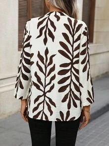 SHEIN LUNE 休闲宽松卷袖女式衬衫 热带植物印花女式长袖衬衫 女式衬衫 秋季衬衫 女士秋季衬衫 女士休闲衬衫 女士外出上衣 - 彩色 - 查看 2