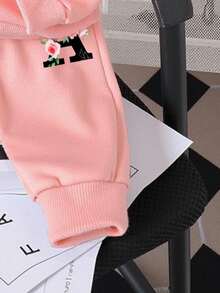 2 件套女婴休闲时尚百搭字母 A 和玫瑰图案舒适连帽长袖运动衫套装，适合秋冬春季 - 彩色 - 查看 4