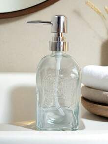 Cirelle 1pc Square Transparent Glass Press-Type Empty Bottles For Hand Soap, Body Wash, Cosmetics & Shampoo,Bathrooms,Hotels - 彩色 - 查看 3