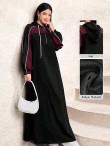 Graceveil Elegant Fashion Color Block Flared Hem Hooded Dress, Autumn/Winter