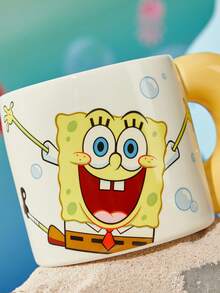SpongeBob SquarePants | SHEIN 1 Pc 19.3oz/570ml Cartoon Pattern Ceramic Mug, Heat-Resistant And Dishwasher-Safe, Suitable For Water, Milk, Juice, And Coffee - Multicolor - View 5