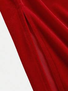 SLAYR KIDS Tween Girl Elegant Home Wine Snug Fit Wrap Dress With Side Slit Dress, Suitable For Party And Gathering - Red - View 5